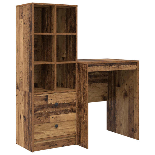 vidaXL Desk with Drawer with Shelf with Storage 2 pcs Old Wood