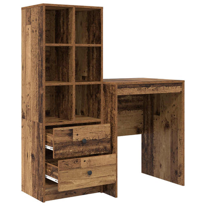 vidaXL Desk with Drawer with Shelf with Storage 2 pcs Old Wood