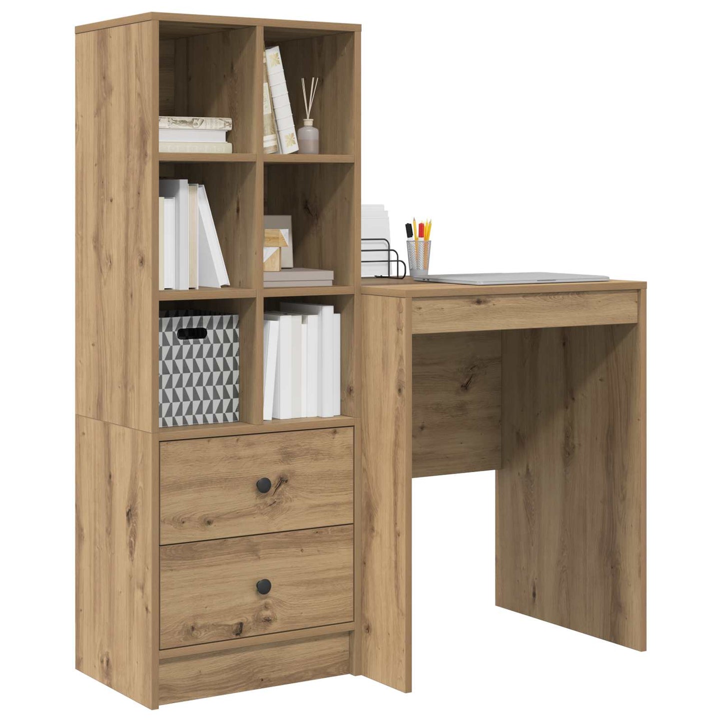 vidaXL Desk with Drawer with Shelf with Storage 2 pcs Artisan Oak