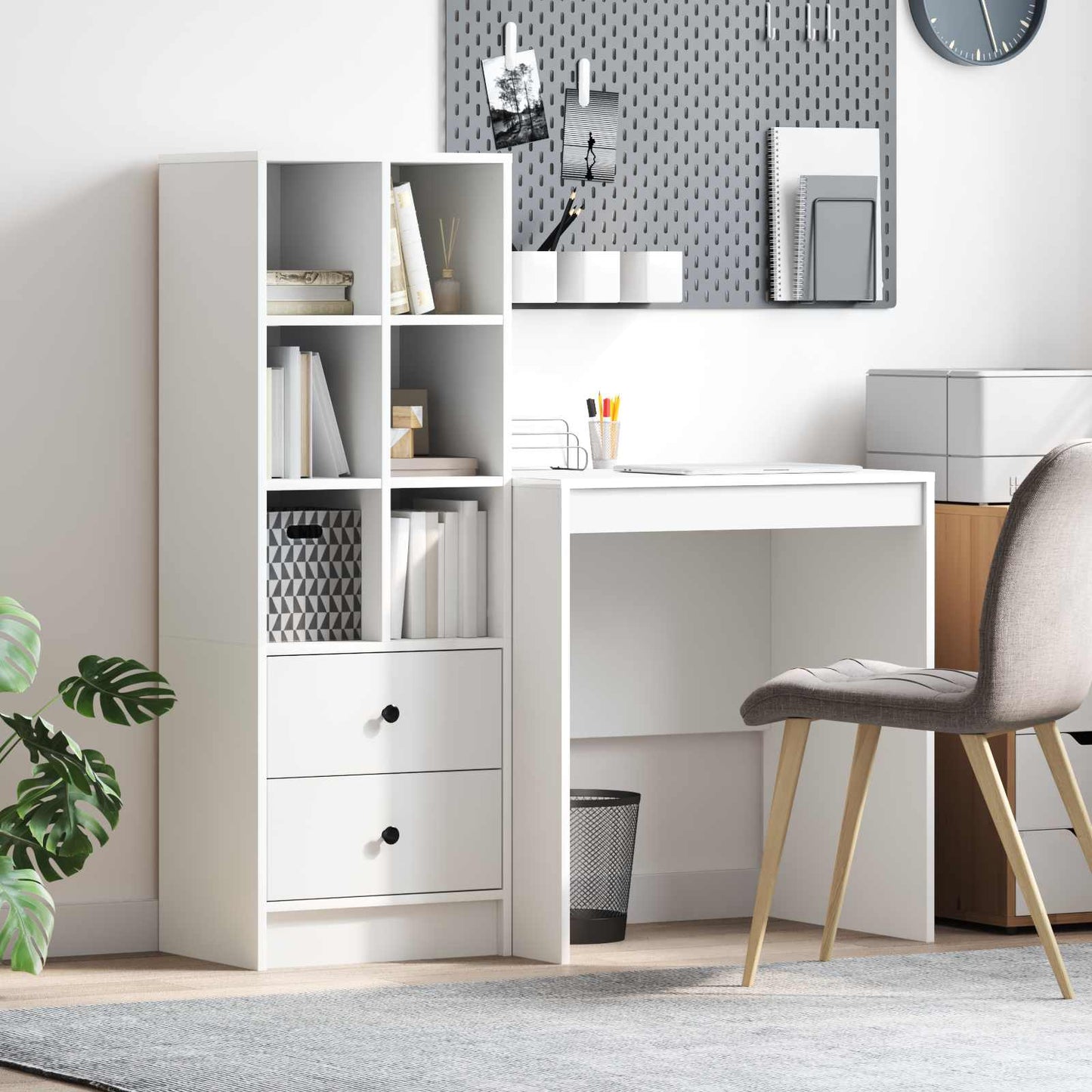vidaXL Desk with Drawer with Shelf with Storage 2 pcs White