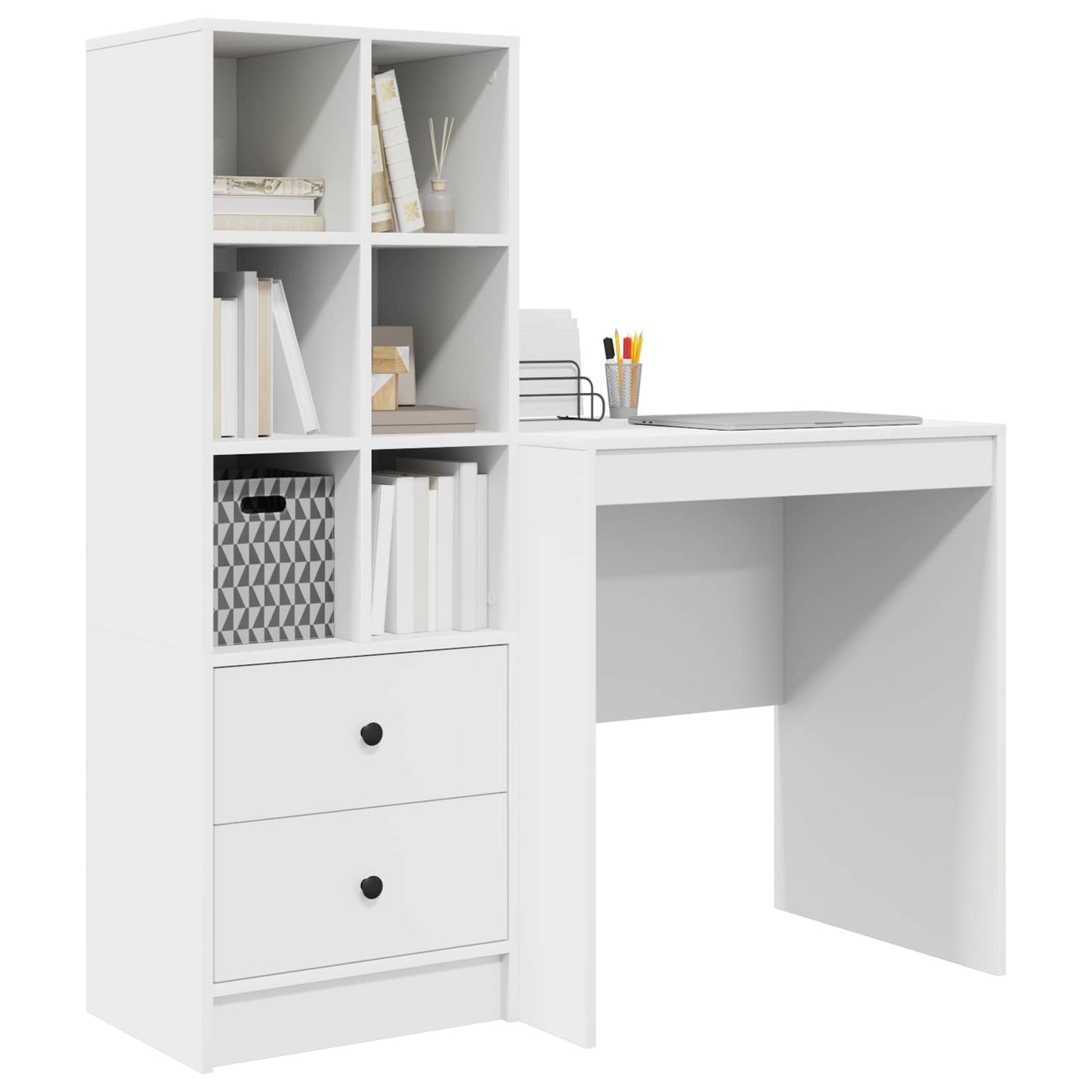 vidaXL Desk with Drawer with Shelf with Storage 2 pcs White