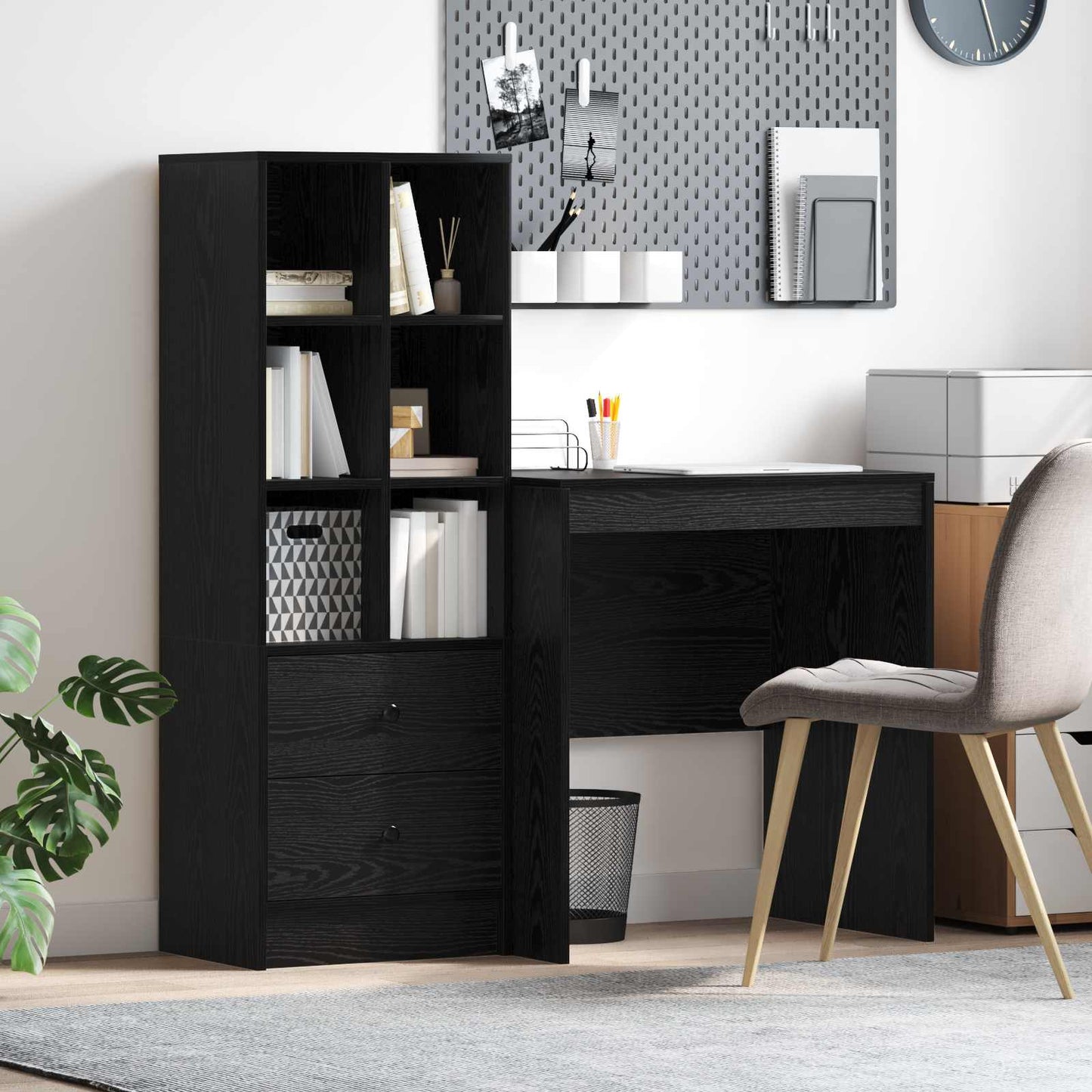 vidaXL Desk with Drawer with Shelf with Storage 2 pcs Black Oak