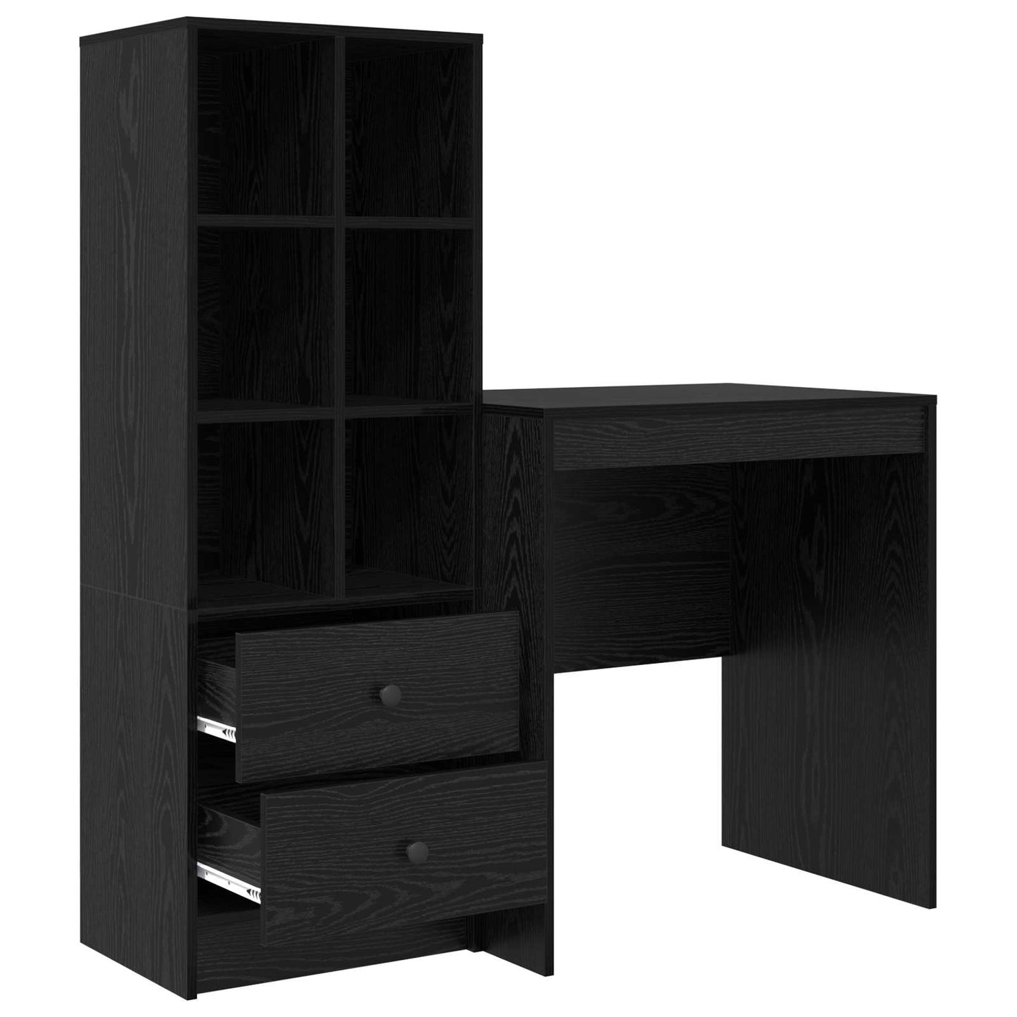 vidaXL Desk with Drawer with Shelf with Storage 2 pcs Black Oak