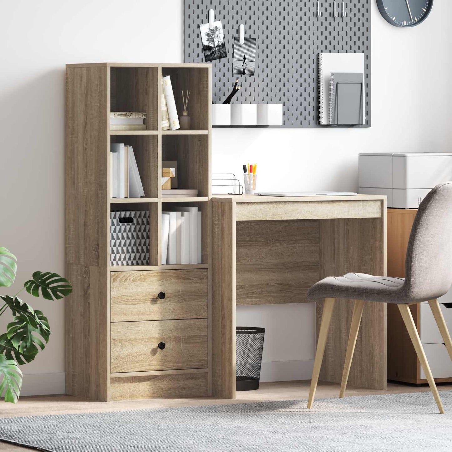 vidaXL Desk with Drawer with Shelf with Storage 2 pcs Sonoma Oak