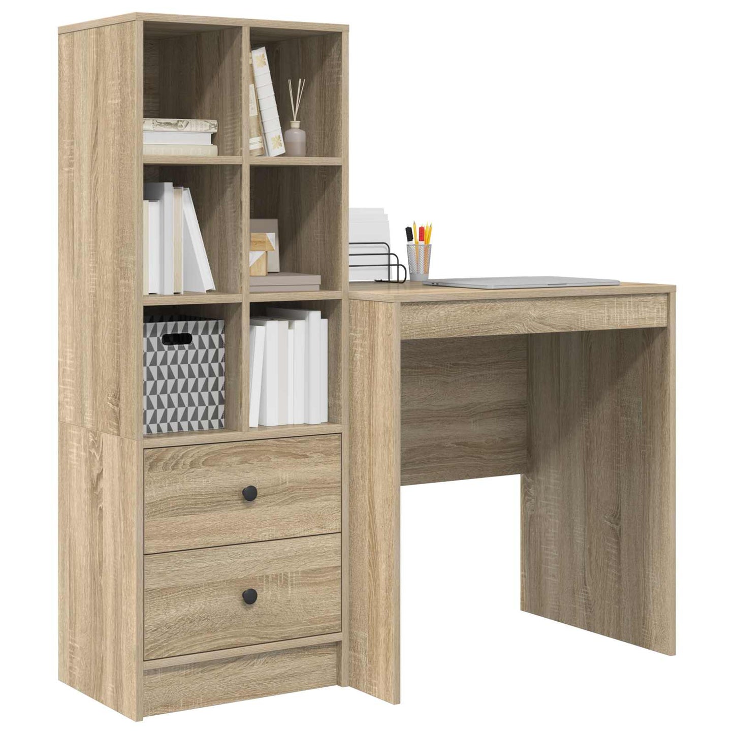 vidaXL Desk with Drawer with Shelf with Storage 2 pcs Sonoma Oak