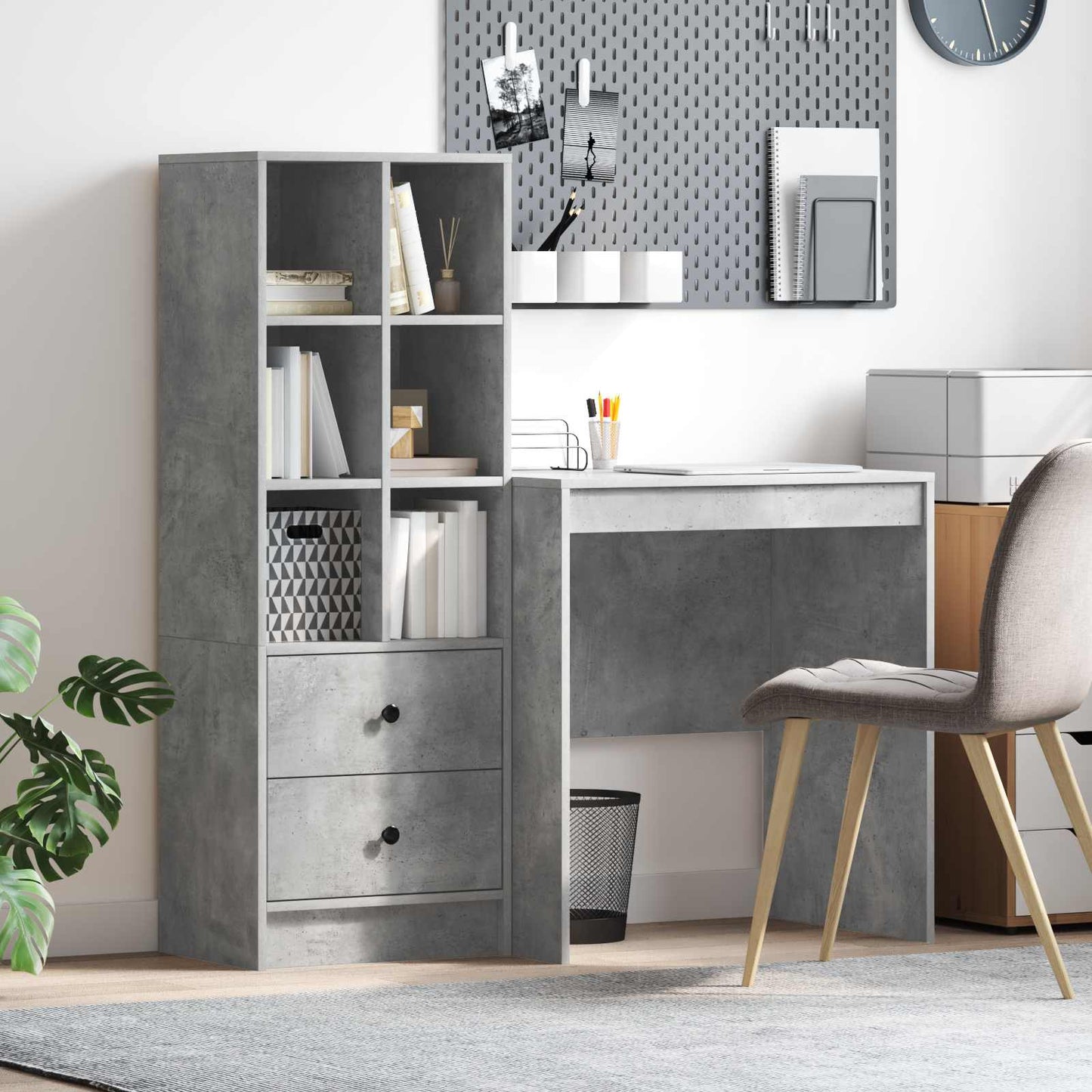 vidaXL Desk with Drawer with Shelf with Storage 2 pcs Concrete Grey
