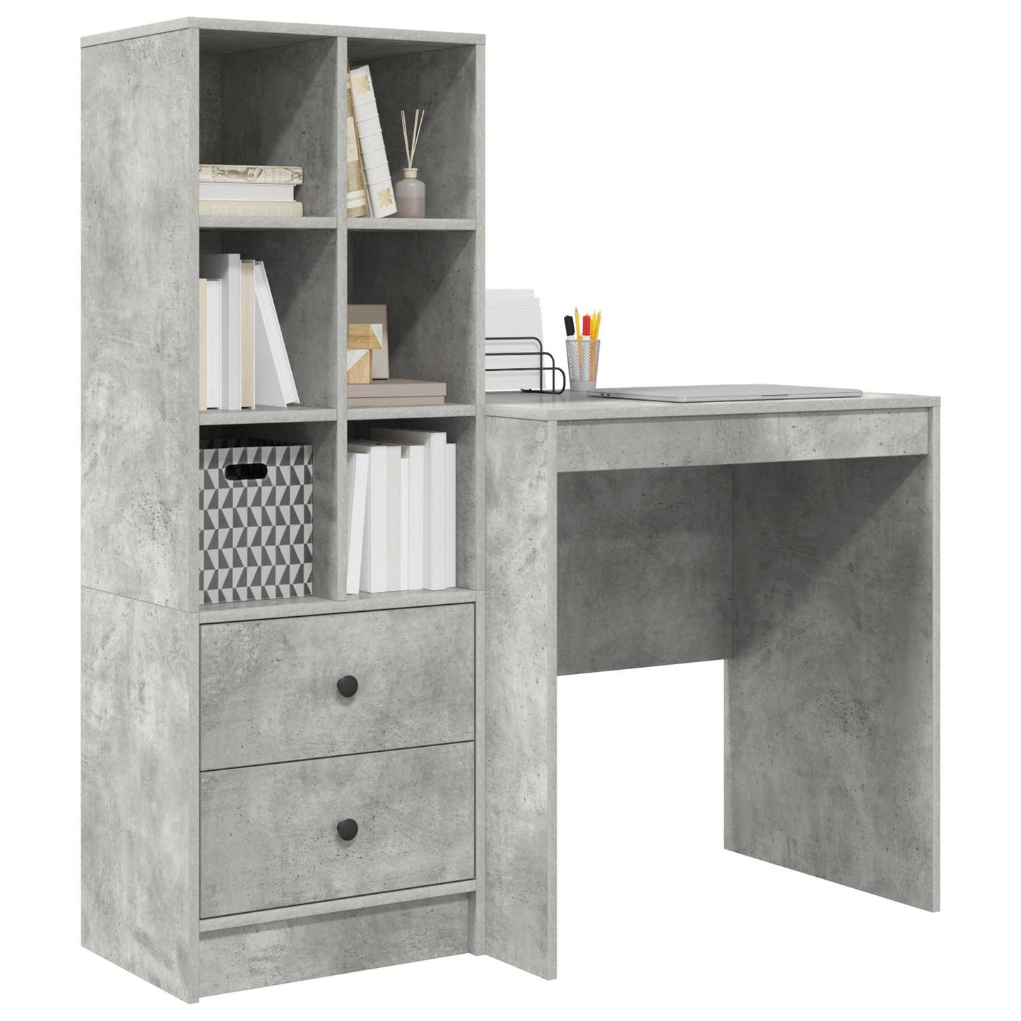 vidaXL Desk with Drawer with Shelf with Storage 2 pcs Concrete Grey