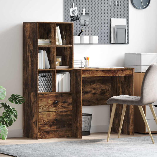 vidaXL Desk with Drawer with Shelf with Storage 2 pcs Smoked Oak