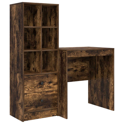 vidaXL Desk with Drawer with Shelf with Storage 2 pcs Smoked Oak