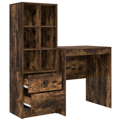 vidaXL Desk with Drawer with Shelf with Storage 2 pcs Smoked Oak