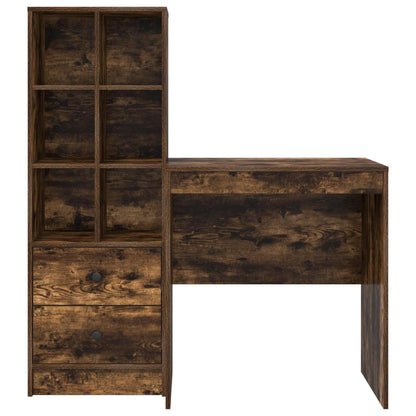 vidaXL Desk with Drawer with Shelf with Storage 2 pcs Smoked Oak