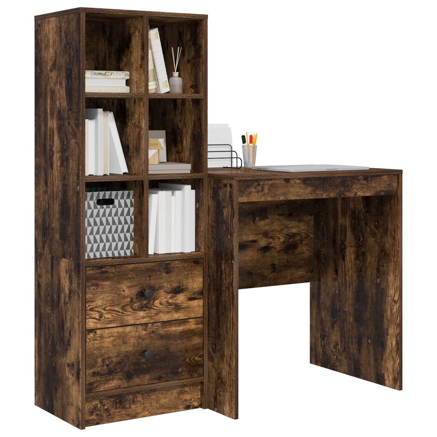 vidaXL Desk with Drawer with Shelf with Storage 2 pcs Smoked Oak