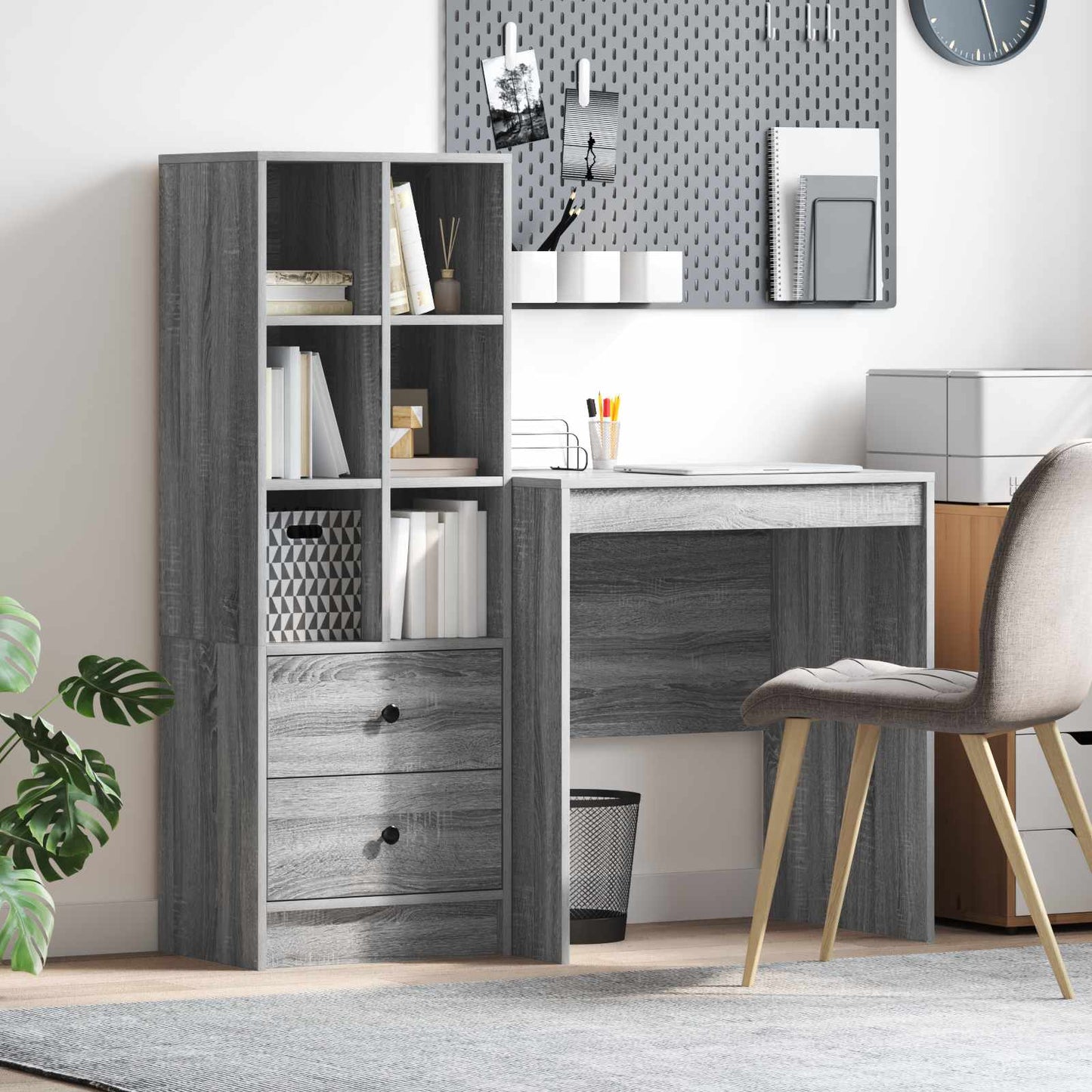 vidaXL Desk with Drawer with Shelf with Storage 2 pcs Grey Sonoma