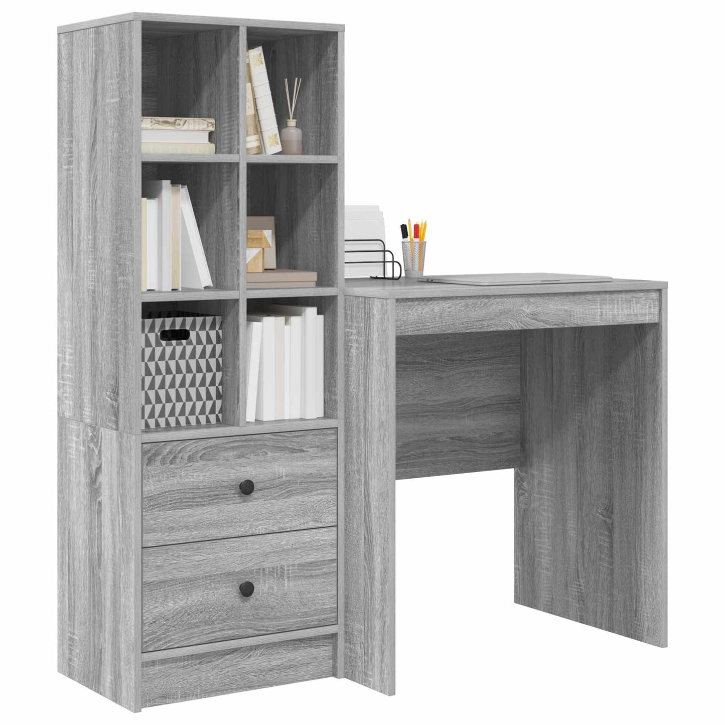 vidaXL Desk with Drawer with Shelf with Storage 2 pcs Grey Sonoma