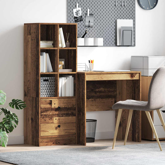 vidaXL Desk with Drawer with Shelf with Storage 2 pcs Old Wood