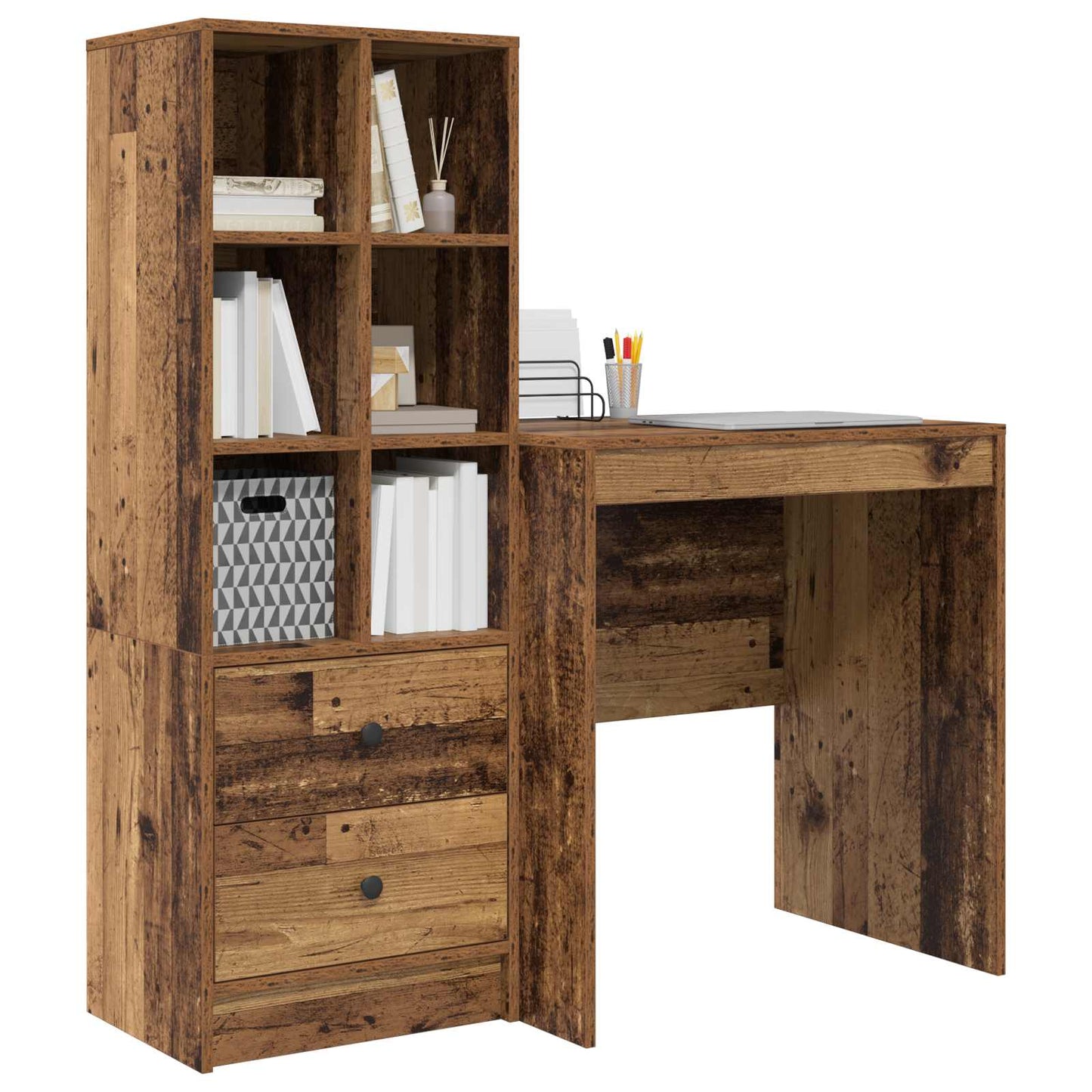 vidaXL Desk with Drawer with Shelf with Storage 2 pcs Old Wood
