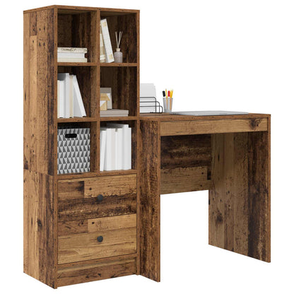 vidaXL Desk with Drawer with Shelf with Storage 2 pcs Old Wood