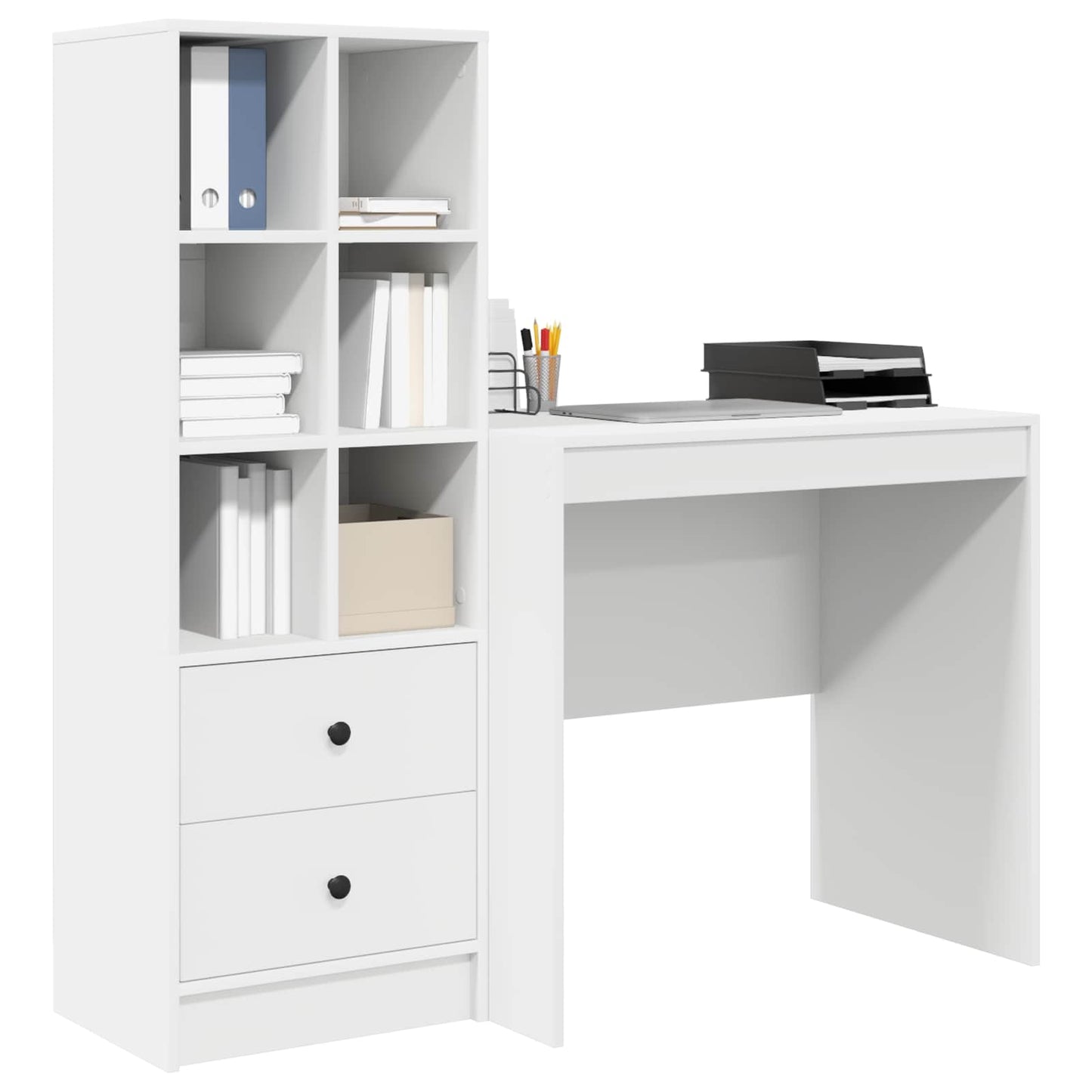 vidaXL Desk with Drawer with Shelf with Storage 2 pcs White