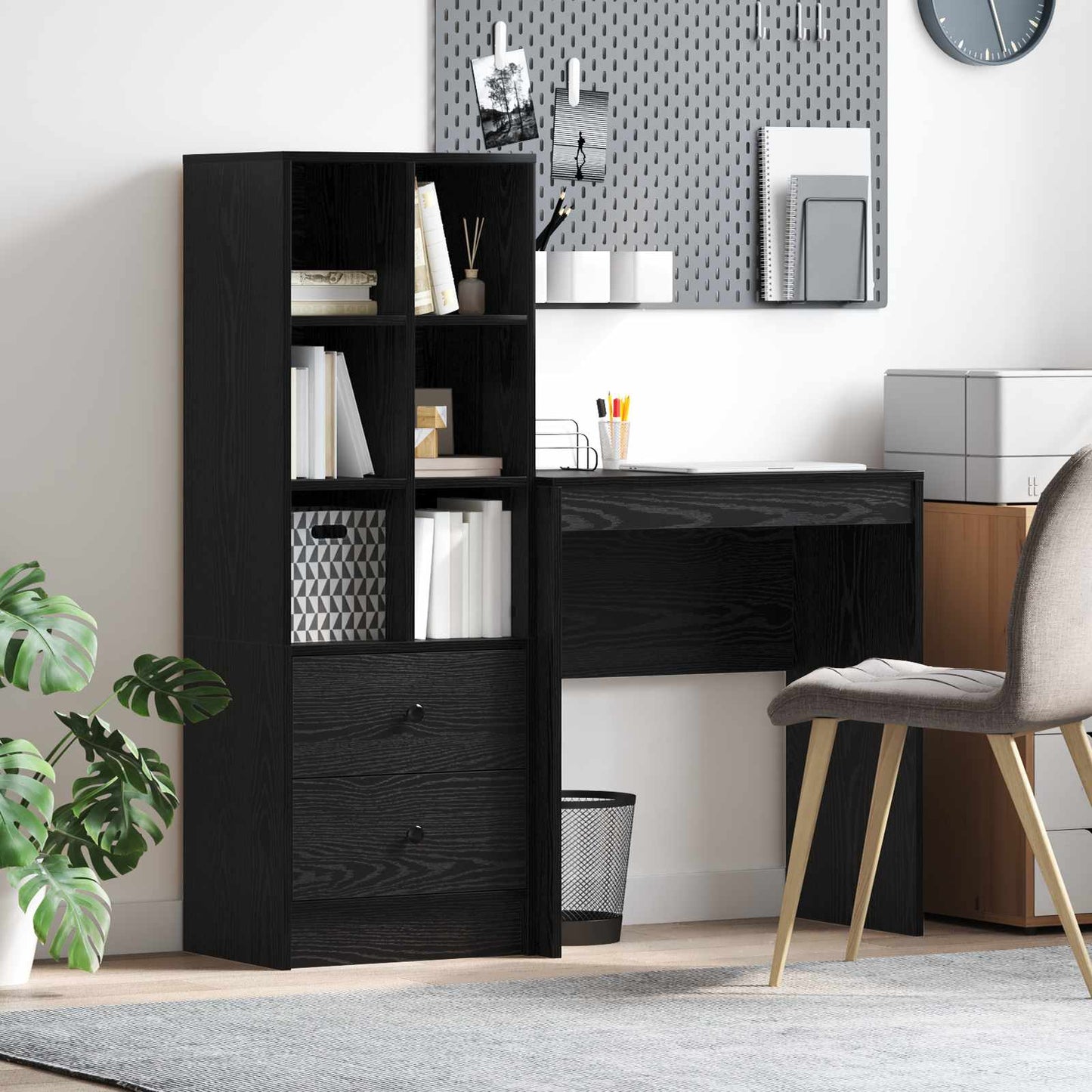vidaXL Desk with Drawer with Shelf with Storage 2 pcs Black Oak