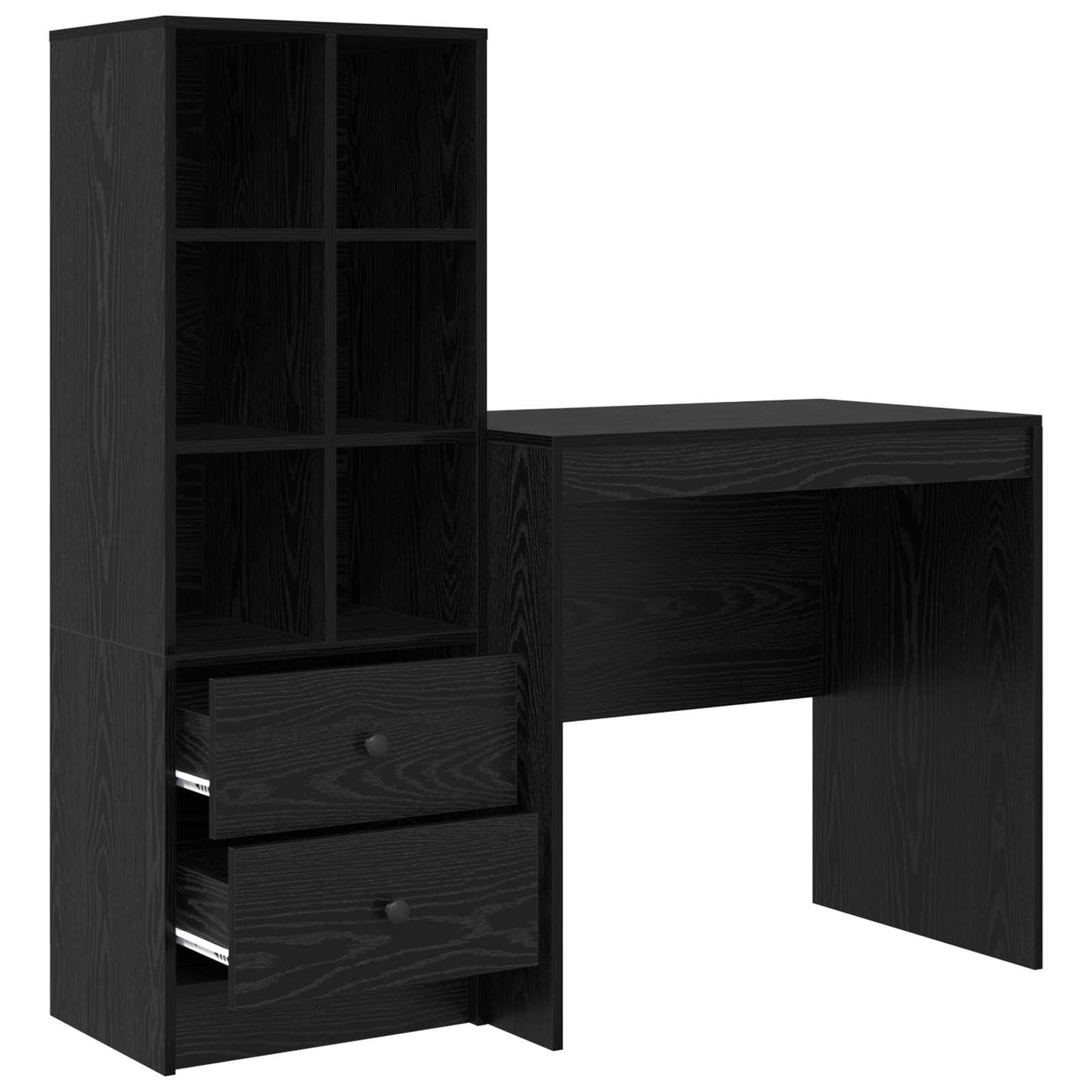 vidaXL Desk with Drawer with Shelf with Storage 2 pcs Black Oak