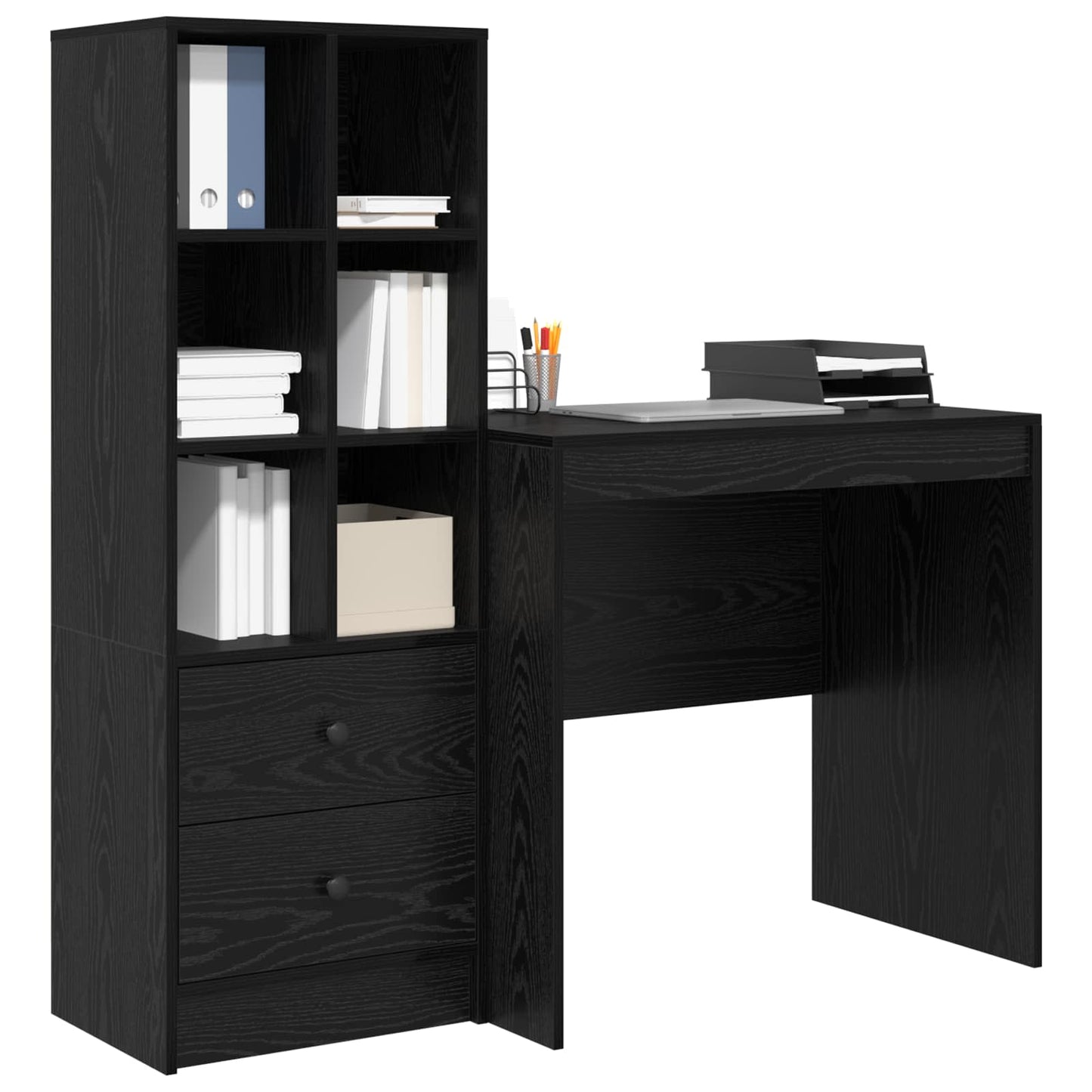vidaXL Desk with Drawer with Shelf with Storage 2 pcs Black Oak