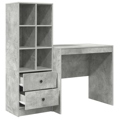 vidaXL Desk with Drawer with Shelf with Storage 2 pcs Concrete Grey