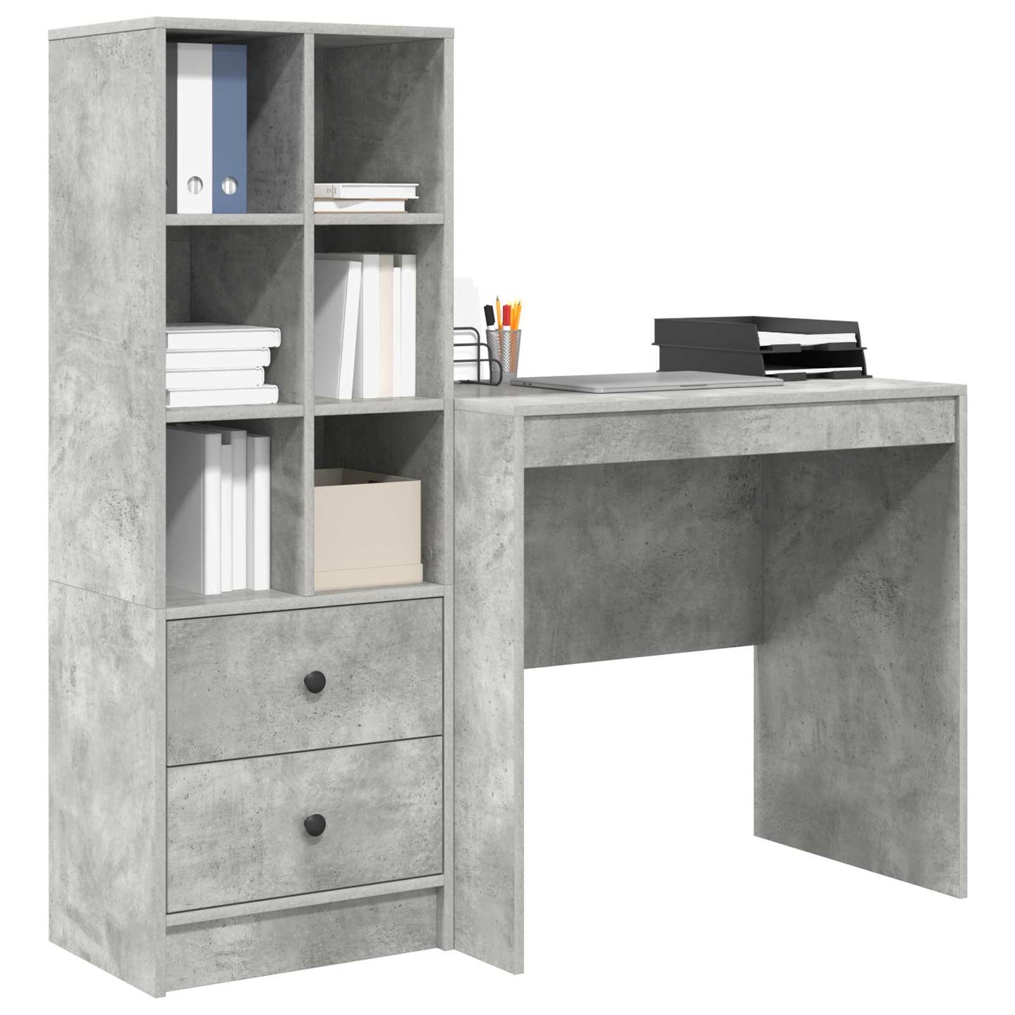 vidaXL Desk with Drawer with Shelf with Storage 2 pcs Concrete Grey