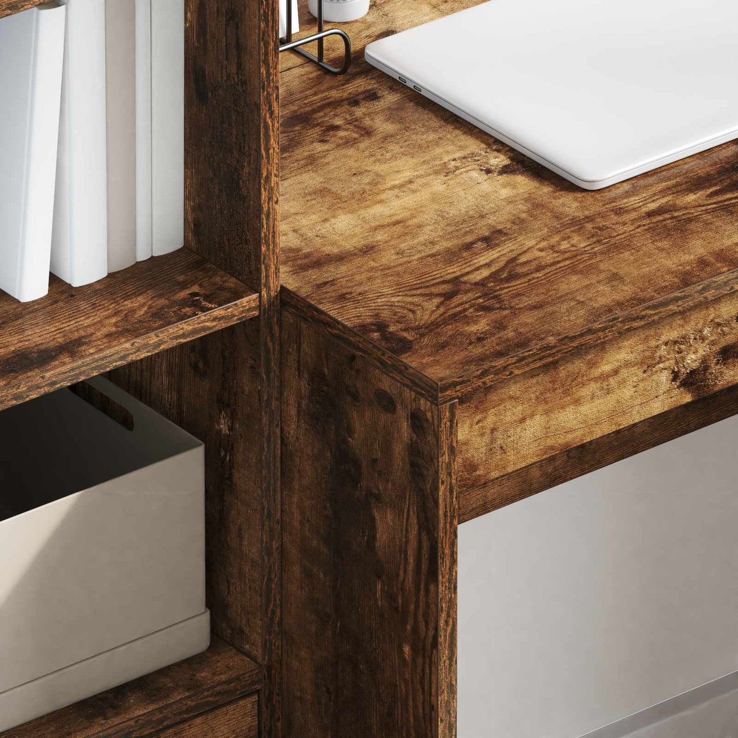 vidaXL Desk with Drawer with Shelf with Storage 2 pcs Smoked Oak