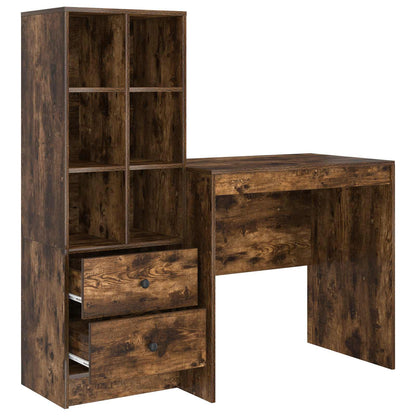 vidaXL Desk with Drawer with Shelf with Storage 2 pcs Smoked Oak