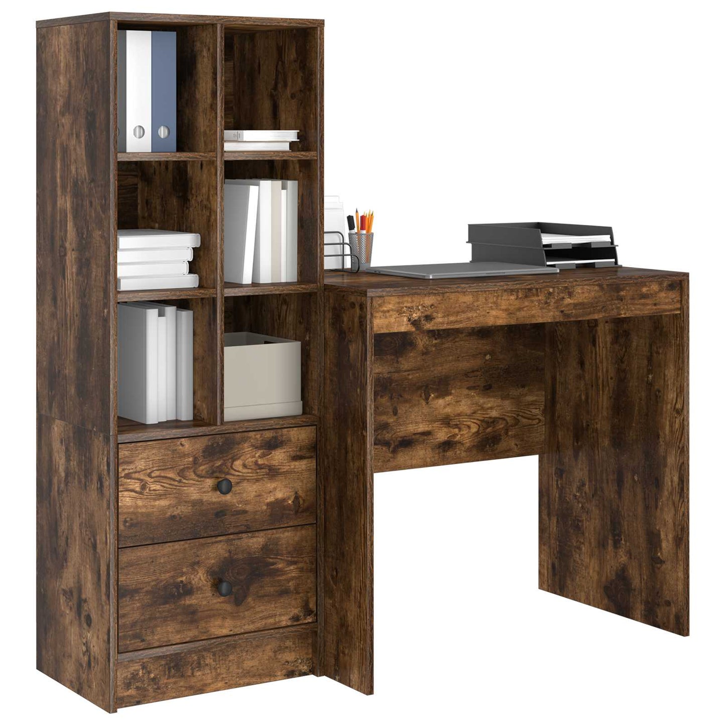 vidaXL Desk with Drawer with Shelf with Storage 2 pcs Smoked Oak