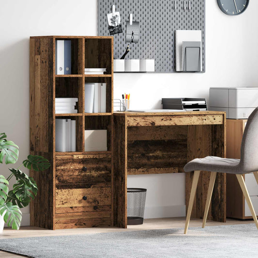 vidaXL Desk with Drawer with Shelf with Storage 2 pcs Old Wood