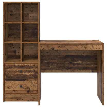 vidaXL Desk with Drawer with Shelf with Storage 2 pcs Old Wood