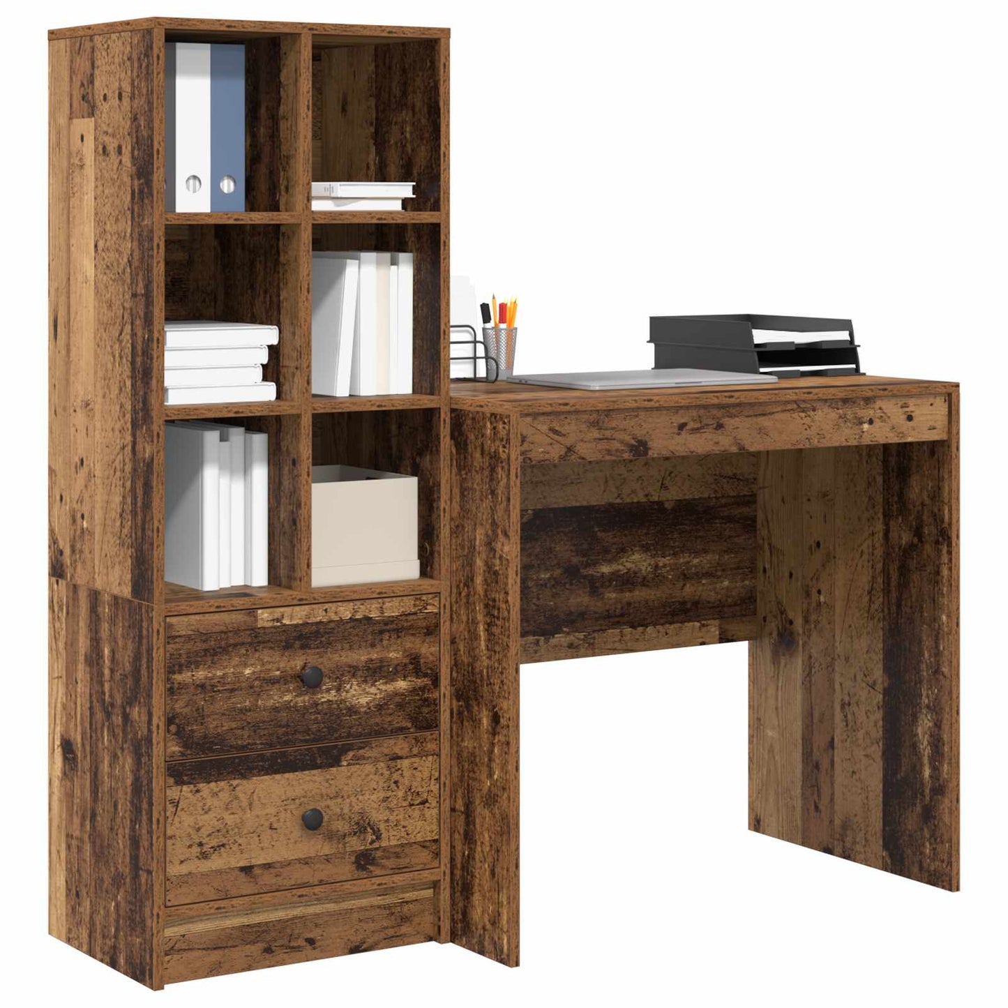 vidaXL Desk with Drawer with Shelf with Storage 2 pcs Old Wood