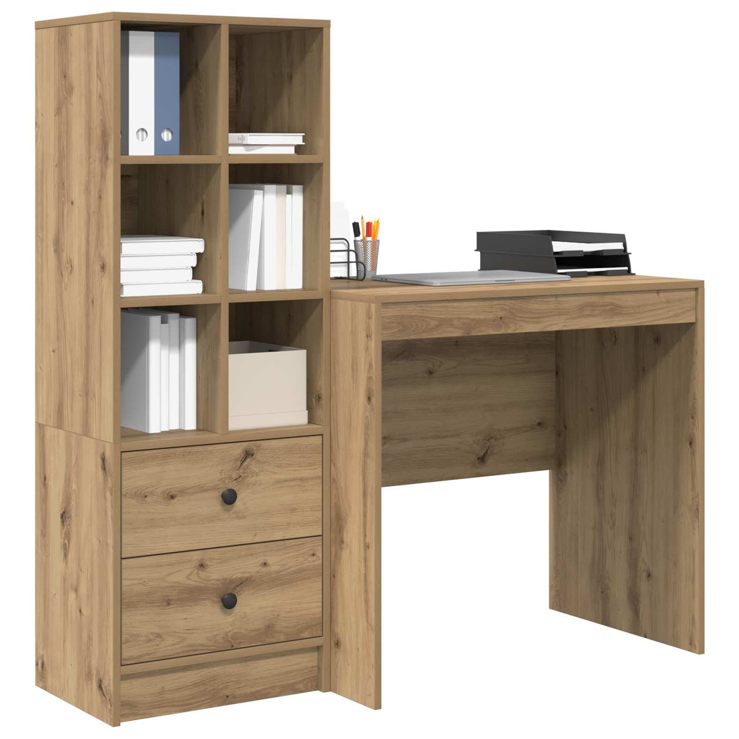 vidaXL Desk with Drawer with Shelf with Storage 2 pcs Artisan Oak