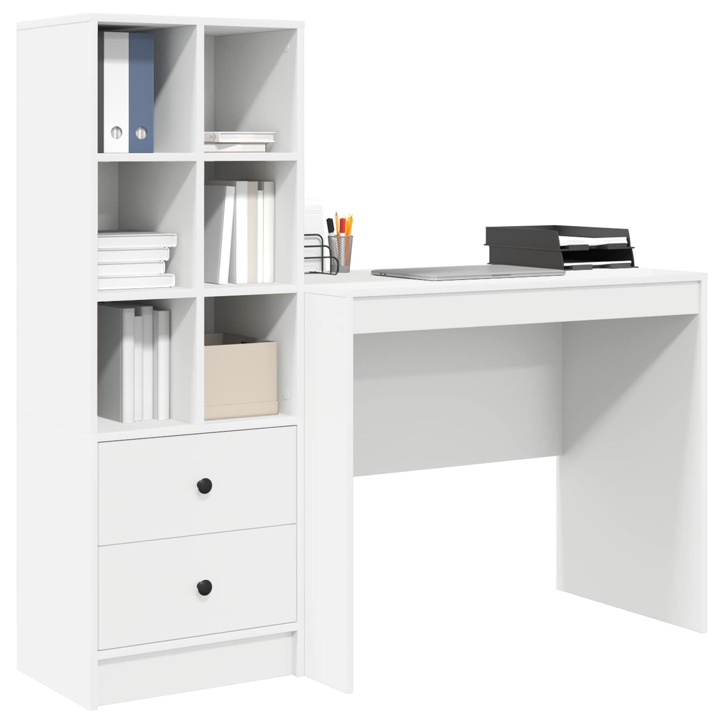 vidaXL Desk with Drawer with Shelf with Storage 2 pcs White
