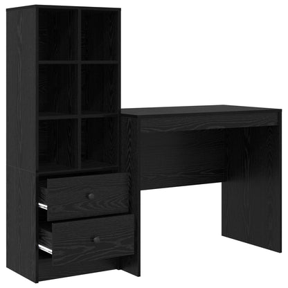 vidaXL Desk with Drawer with Shelf with Storage 2 pcs Black Oak