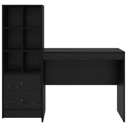 vidaXL Desk with Drawer with Shelf with Storage 2 pcs Black Oak