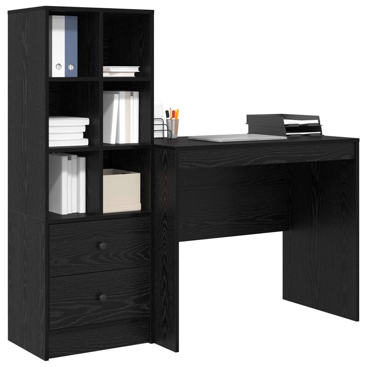 vidaXL Desk with Drawer with Shelf with Storage 2 pcs Black Oak