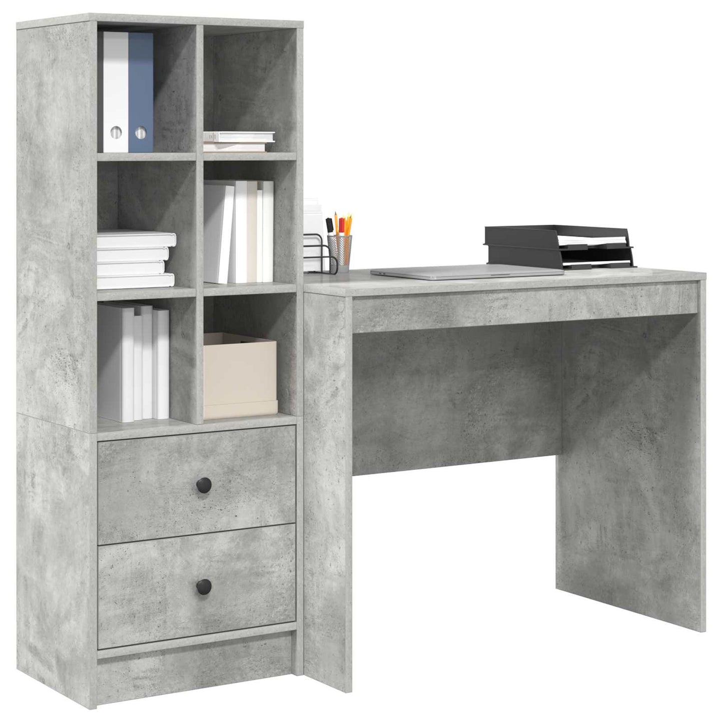 vidaXL Desk with Drawer with Shelf with Storage 2 pcs Concrete Grey