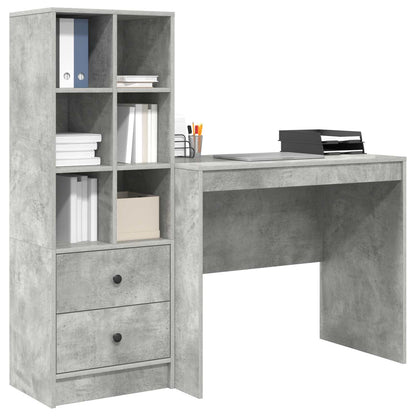 vidaXL Desk with Drawer with Shelf with Storage 2 pcs Concrete Grey