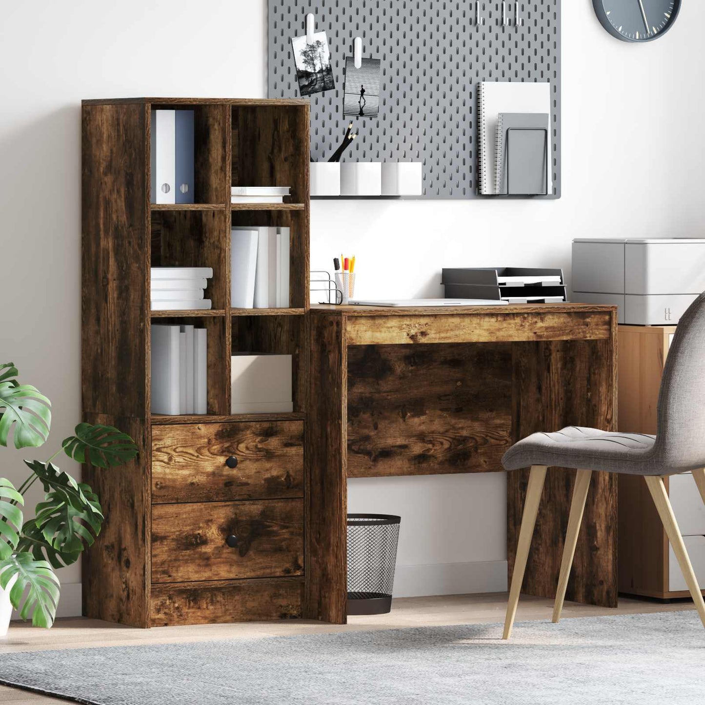 vidaXL Desk with Drawer with Shelf with Storage 2 pcs Smoked Oak