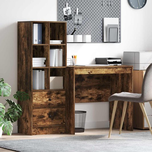 vidaXL Desk with Drawer with Shelf with Storage 2 pcs Smoked Oak