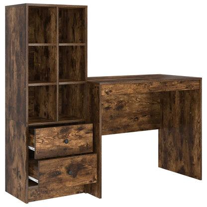 vidaXL Desk with Drawer with Shelf with Storage 2 pcs Smoked Oak