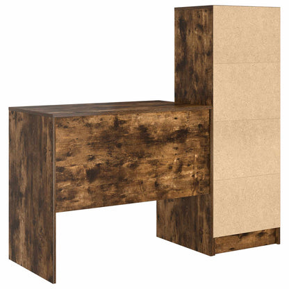 vidaXL Desk with Drawer with Shelf with Storage 2 pcs Smoked Oak