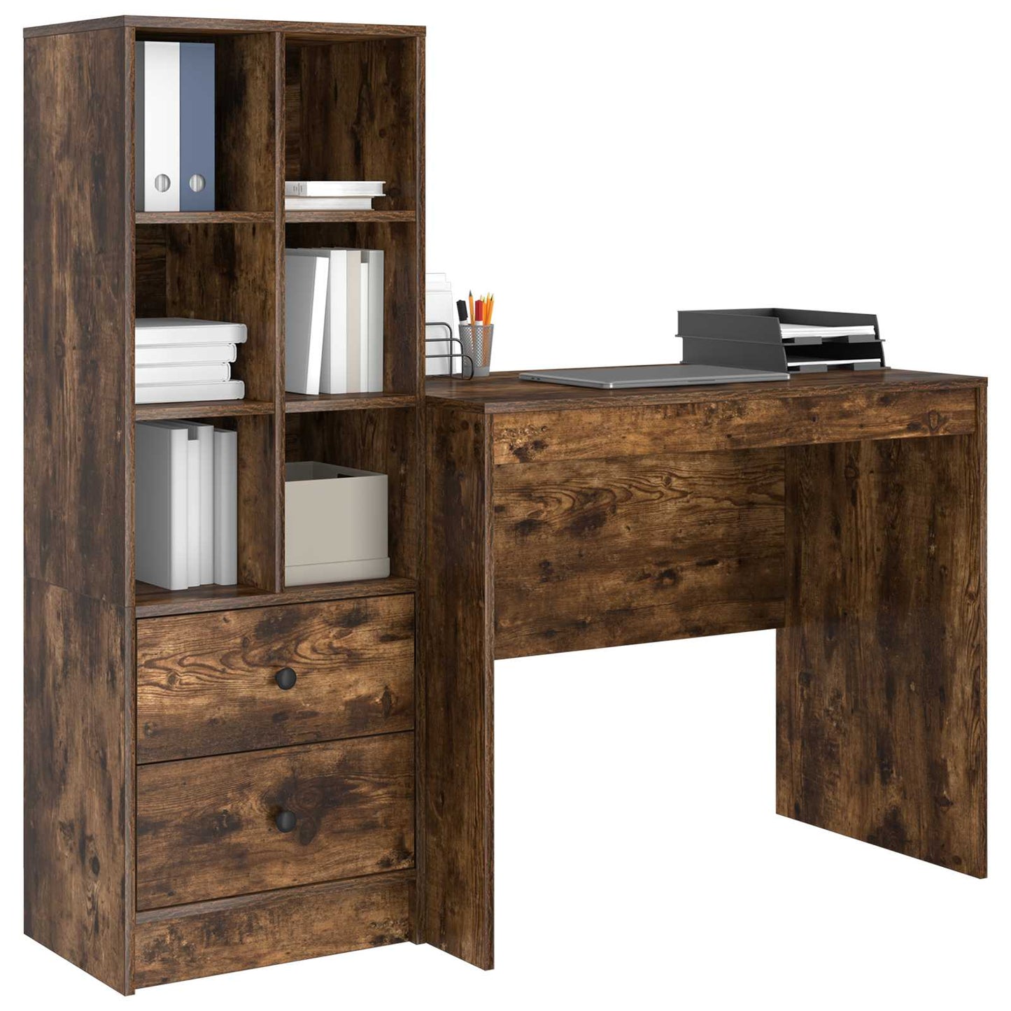 vidaXL Desk with Drawer with Shelf with Storage 2 pcs Smoked Oak