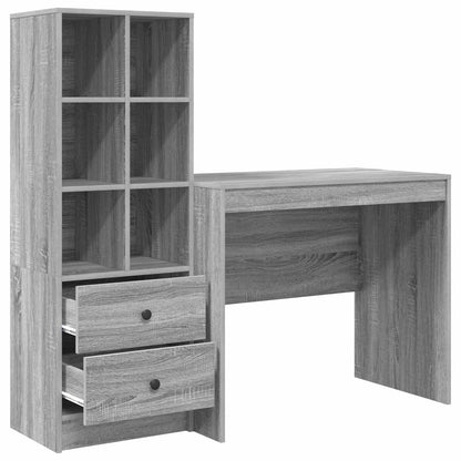 vidaXL Desk with Drawer with Shelf with Storage 2 pcs Grey Sonoma