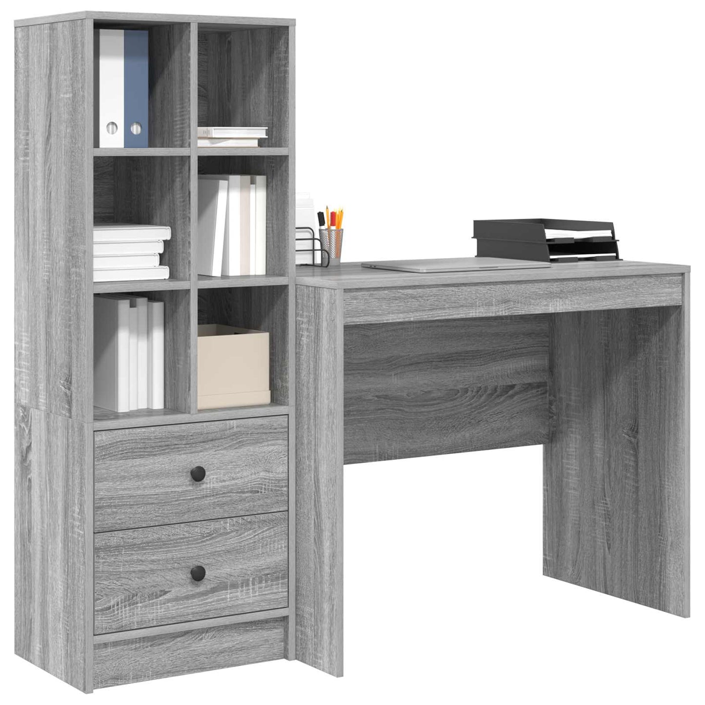 vidaXL Desk with Drawer with Shelf with Storage 2 pcs Grey Sonoma