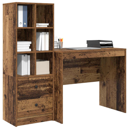 vidaXL Desk with Drawer with Shelf with Storage 2 pcs Old Wood