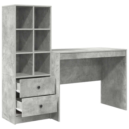 vidaXL Desk with Drawer 2 pcs Concrete Grey