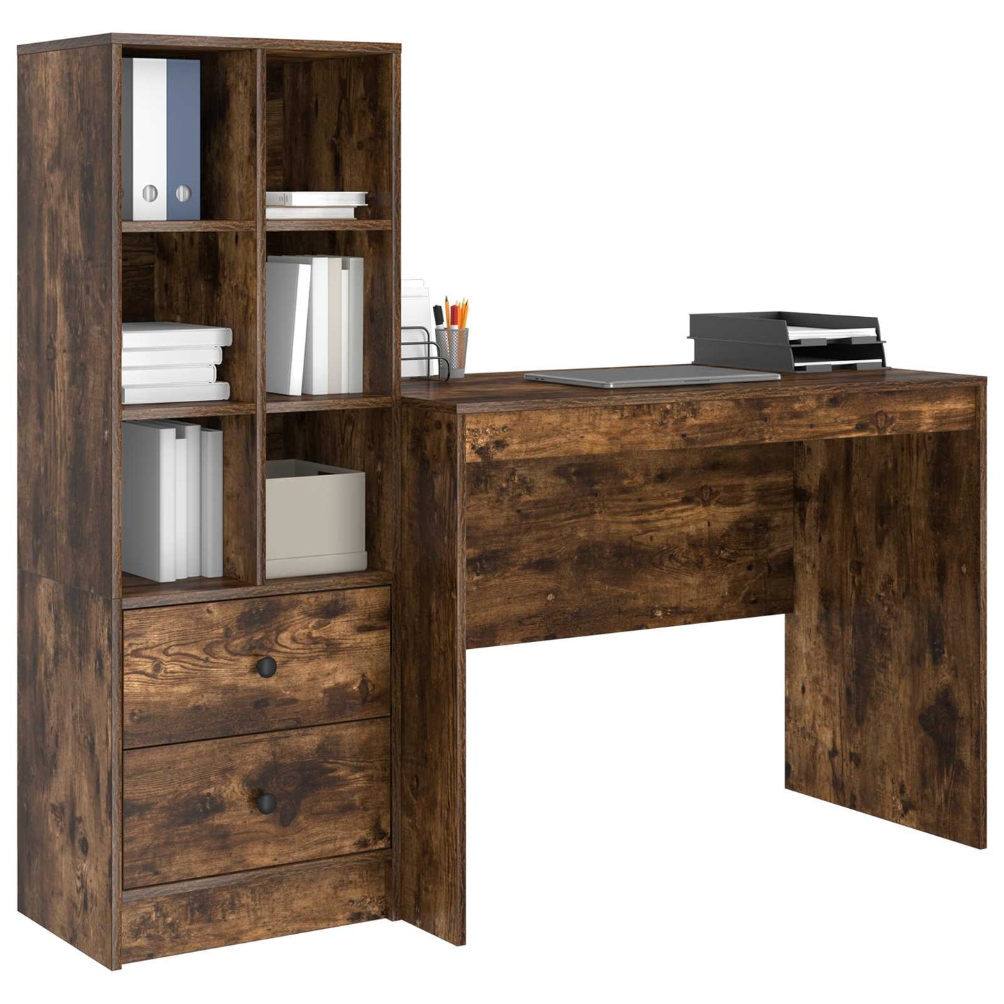 vidaXL Desk with Drawer 2 pcs Smoked Oak